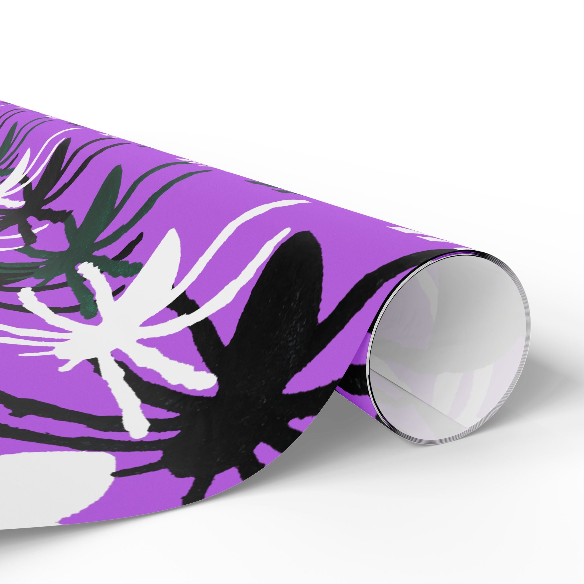 Purple Floral Wrapping Paper Roll — Bold Black & White Flower Gift Wrap
