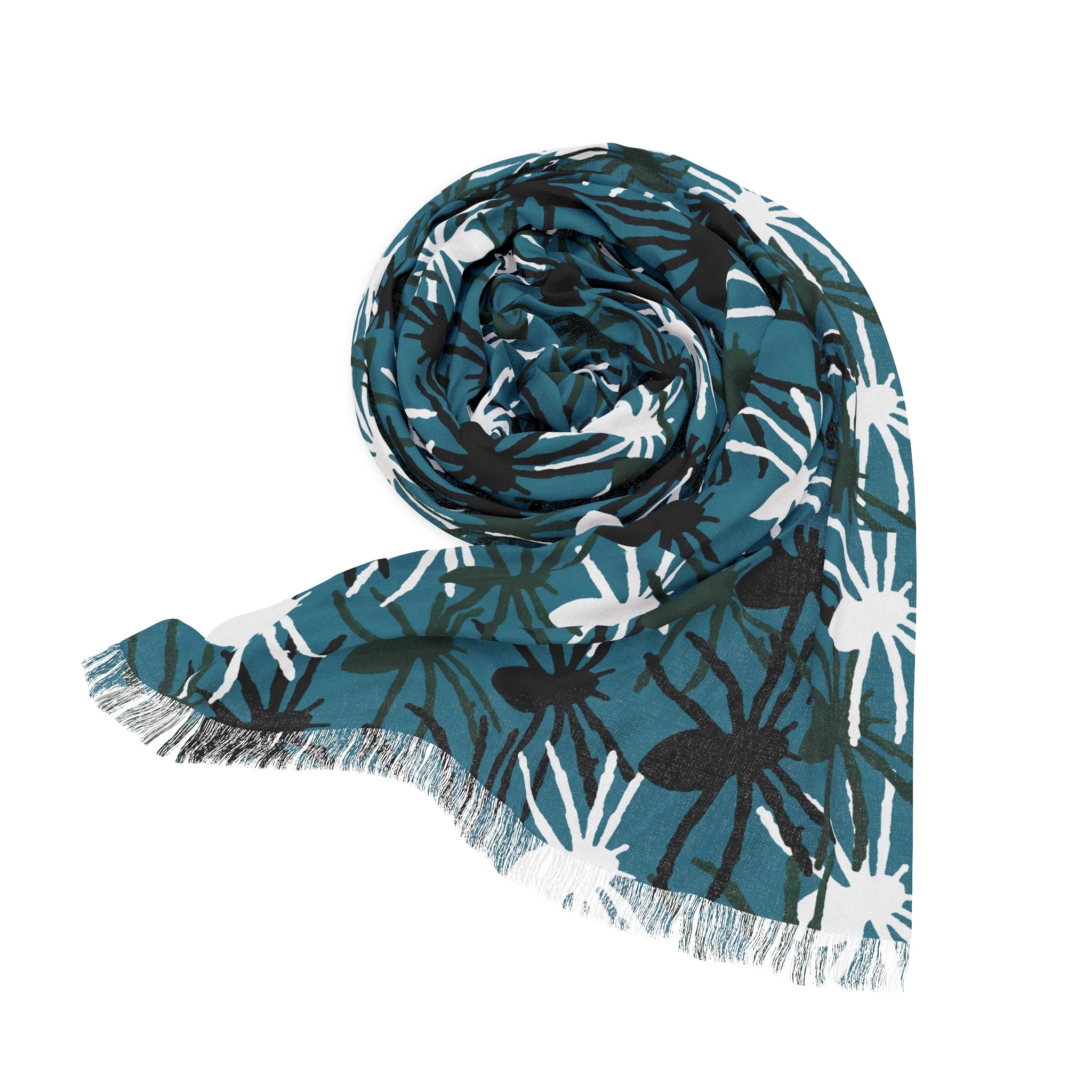Floral Dragonfly Scarf — Lightweight Teal Patterned Wrap