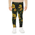 Kids Floral Leggings — Yellow Wildflower Print on Black