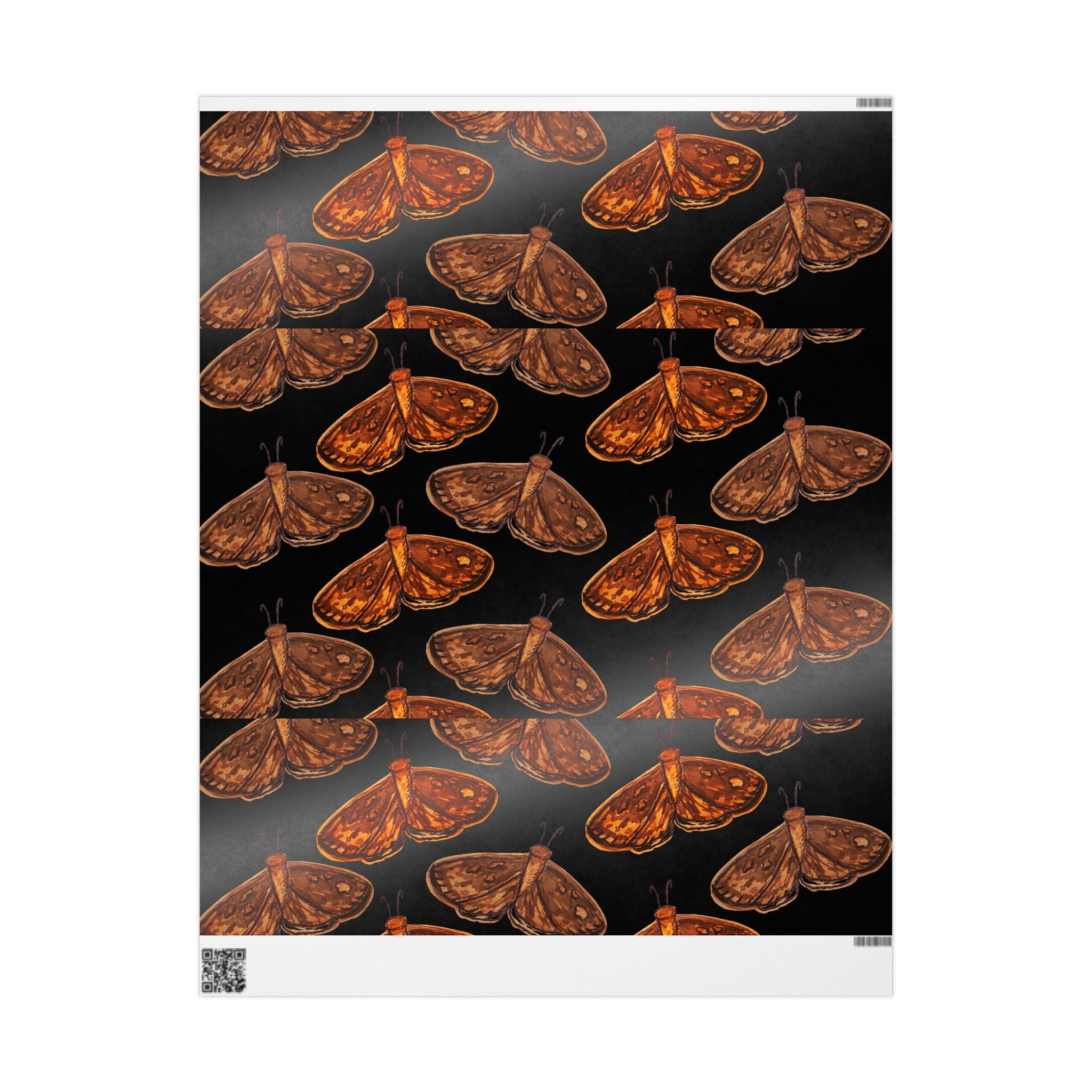 Moth Pattern Wrapping Paper — Vintage Brown Moths on Black Gift Wrap