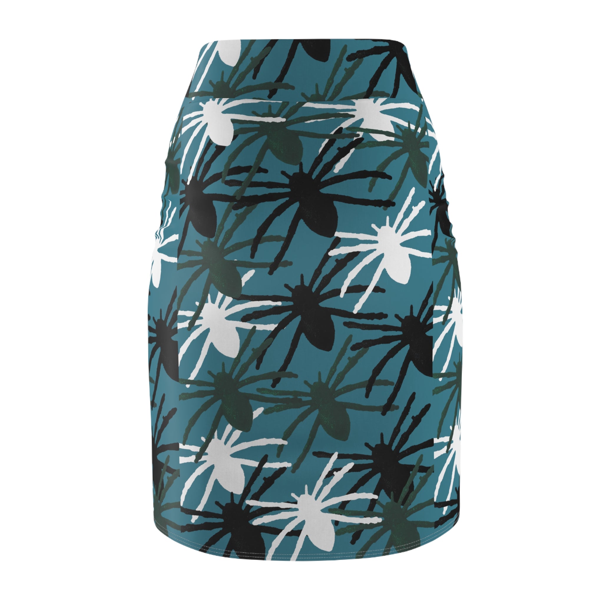 Teal Floral Spiderprint Pencil Skirt — All-Over Print Women’s Skirt