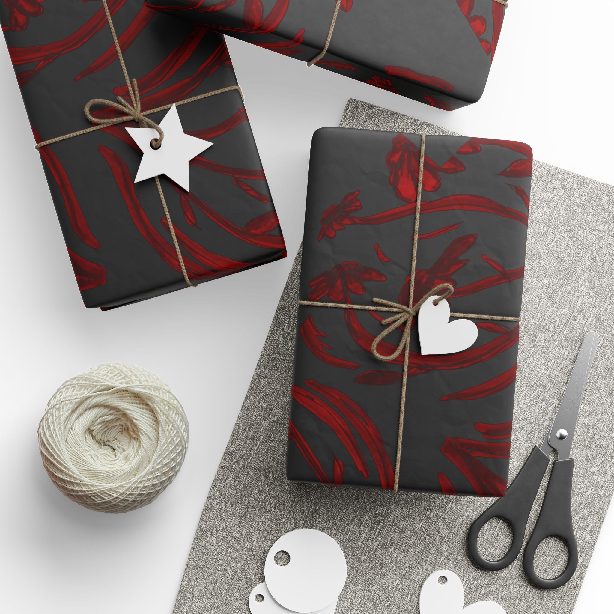 Dark Red Floral Wrapping Paper – Elegant Rose Pattern Gift Wrap