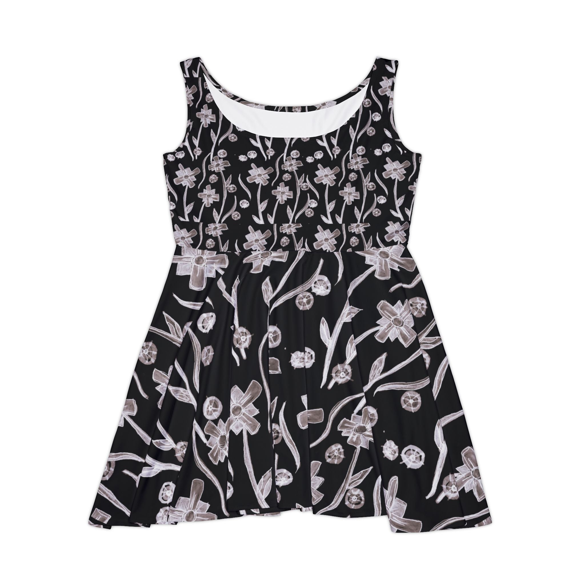 Black Floral Skater Dress — Pink Blossom AOP