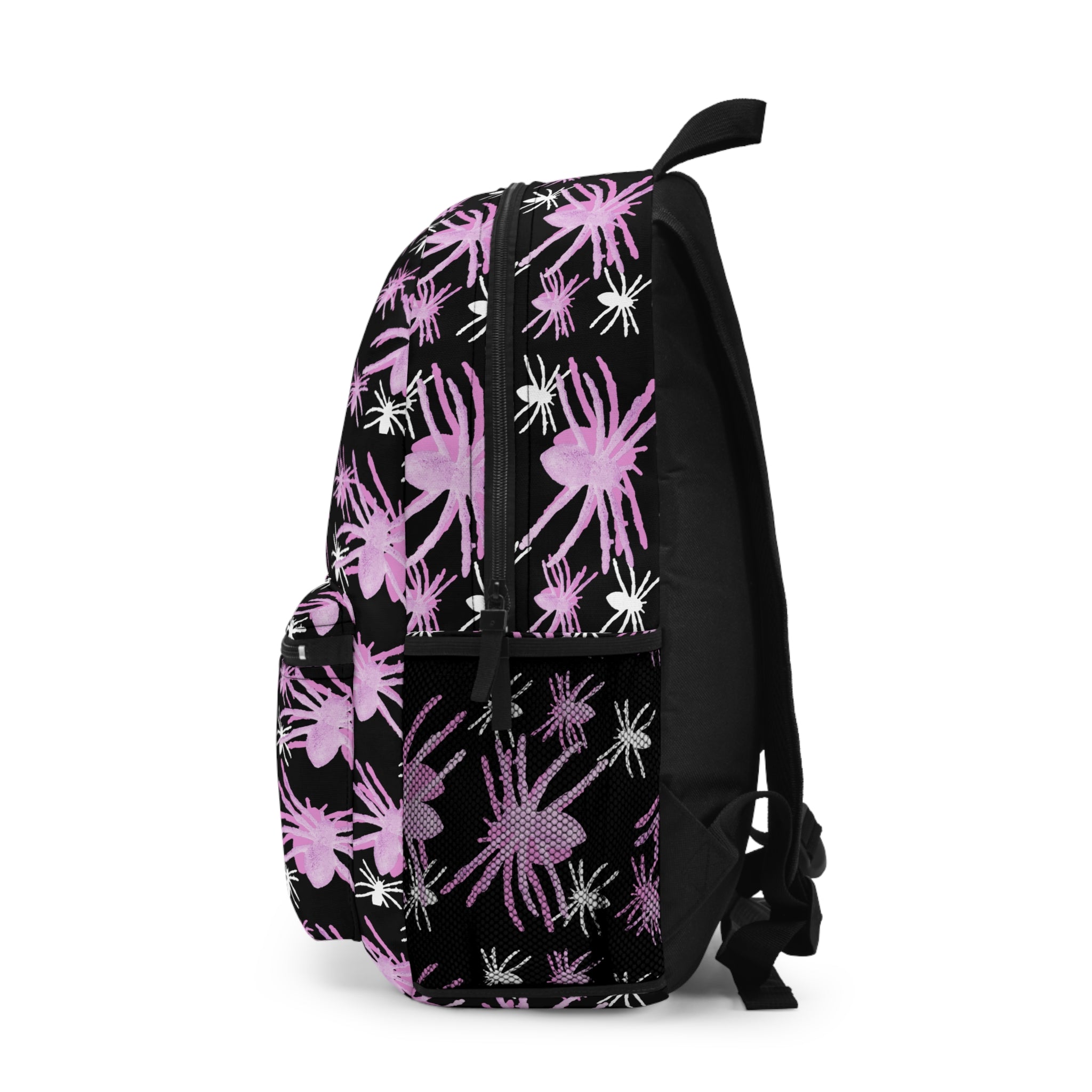 Pink Spider Floral Backpack — Gothic Cute Patterned School Bag