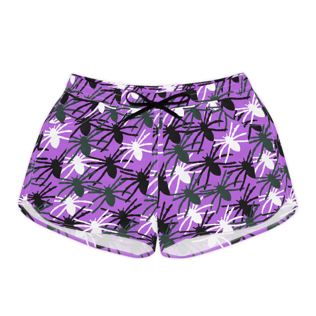 Purple Spider Print Women's Casual Shorts — Fun Halloween Lounge & Beachwear
