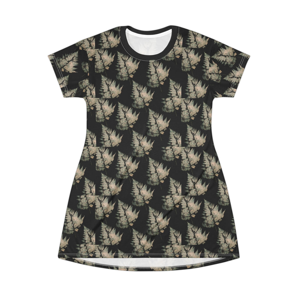 NANCY Print T-Shirt Dress — All-Over leaf Pattern
