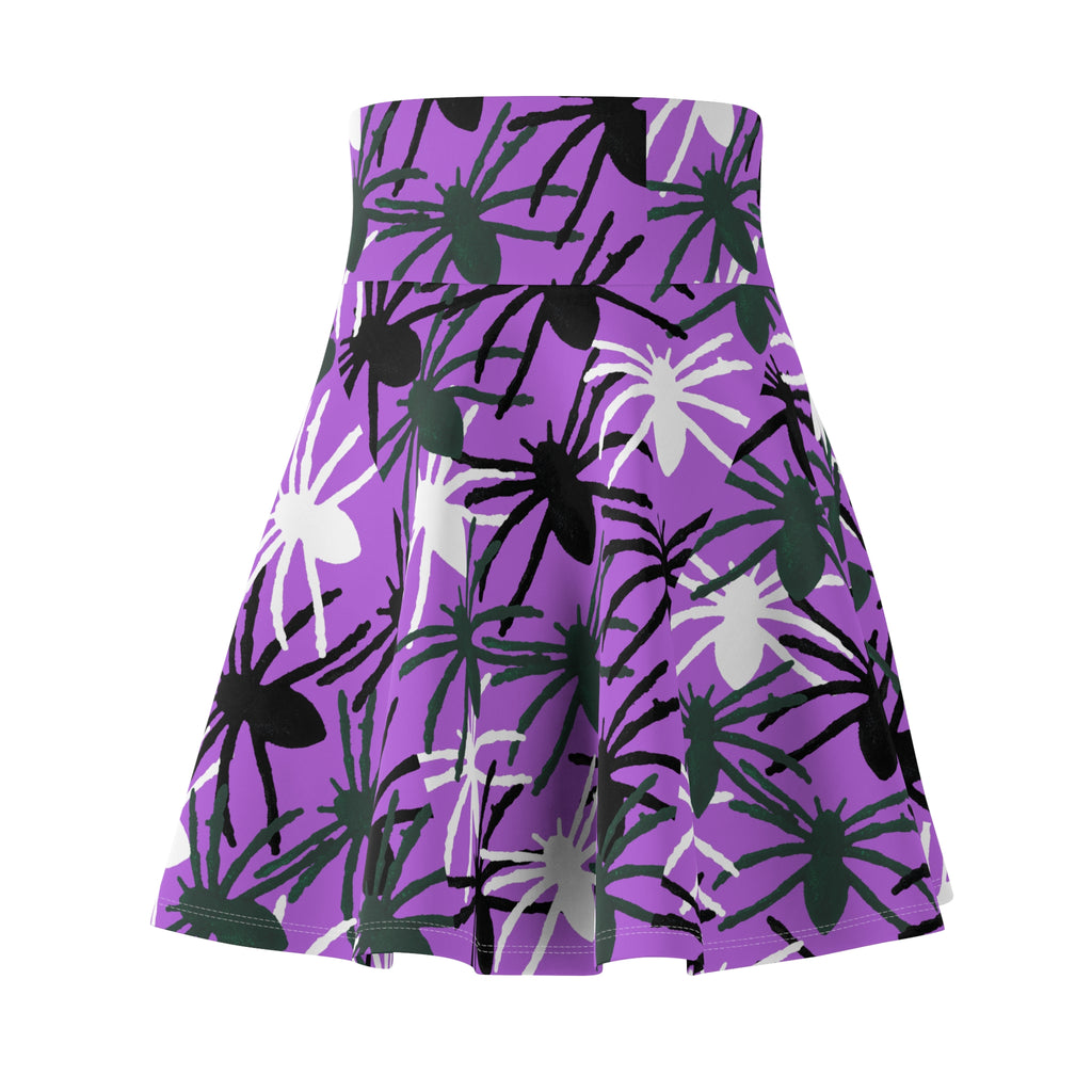 Purple Spider Print Skater Skirt — Halloween Gothic AOP