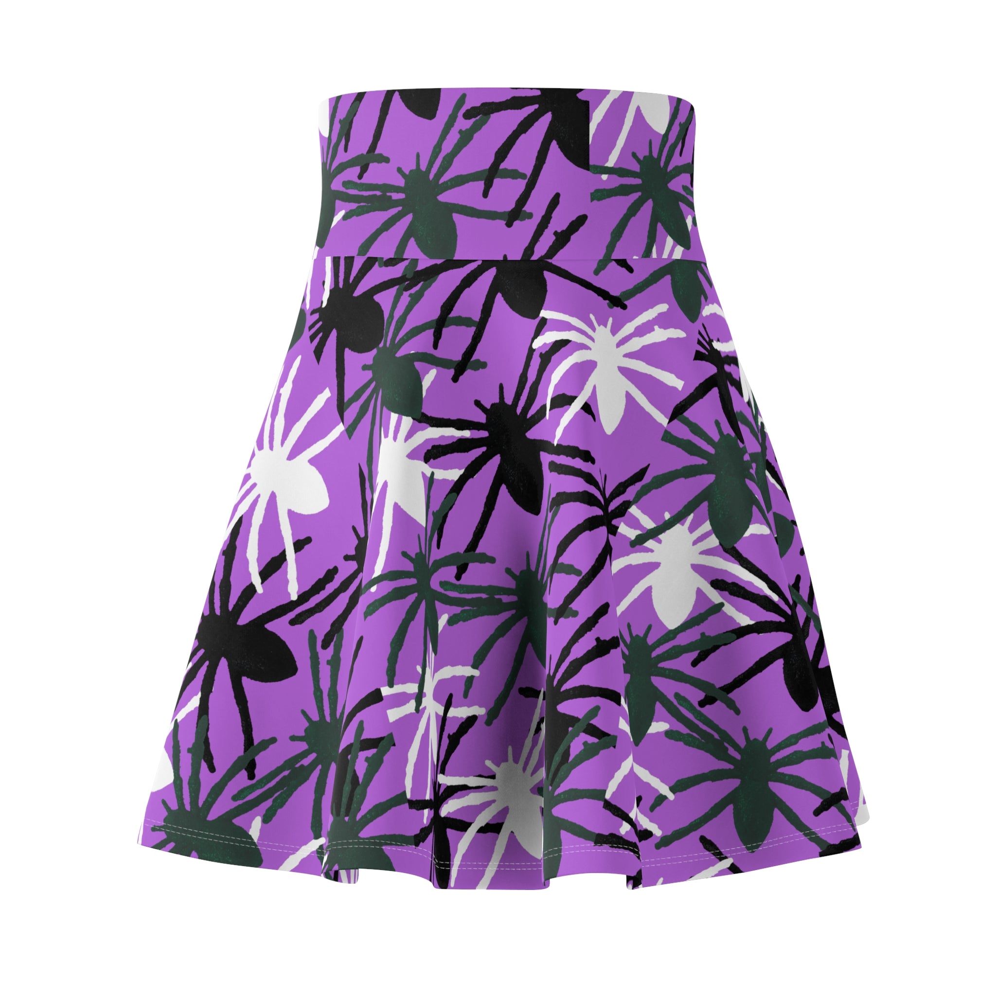Purple Spider Print Skater Skirt — Halloween Gothic AOP