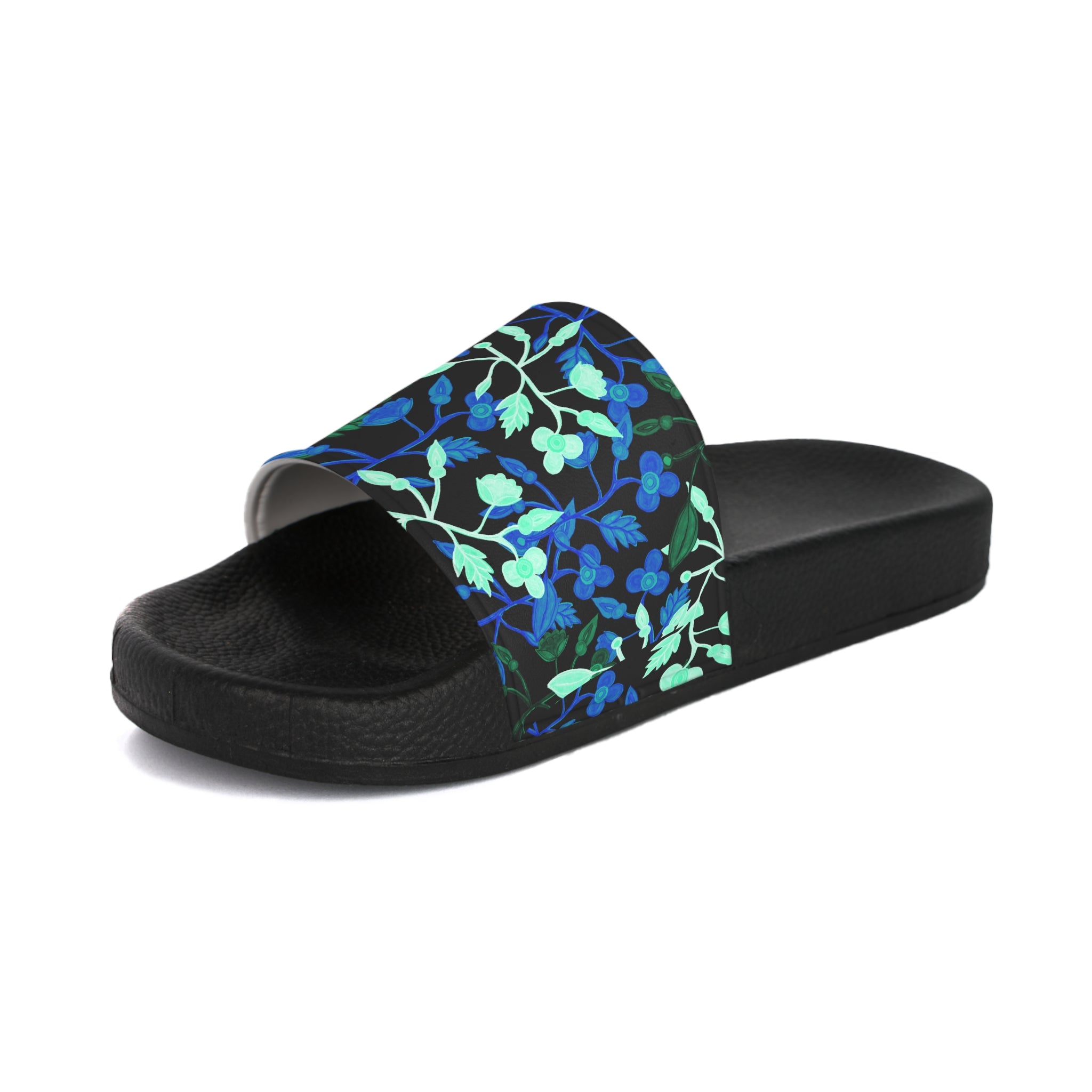 Floral Blue Vines Slide Sandals — Women's Floral Pool Slides