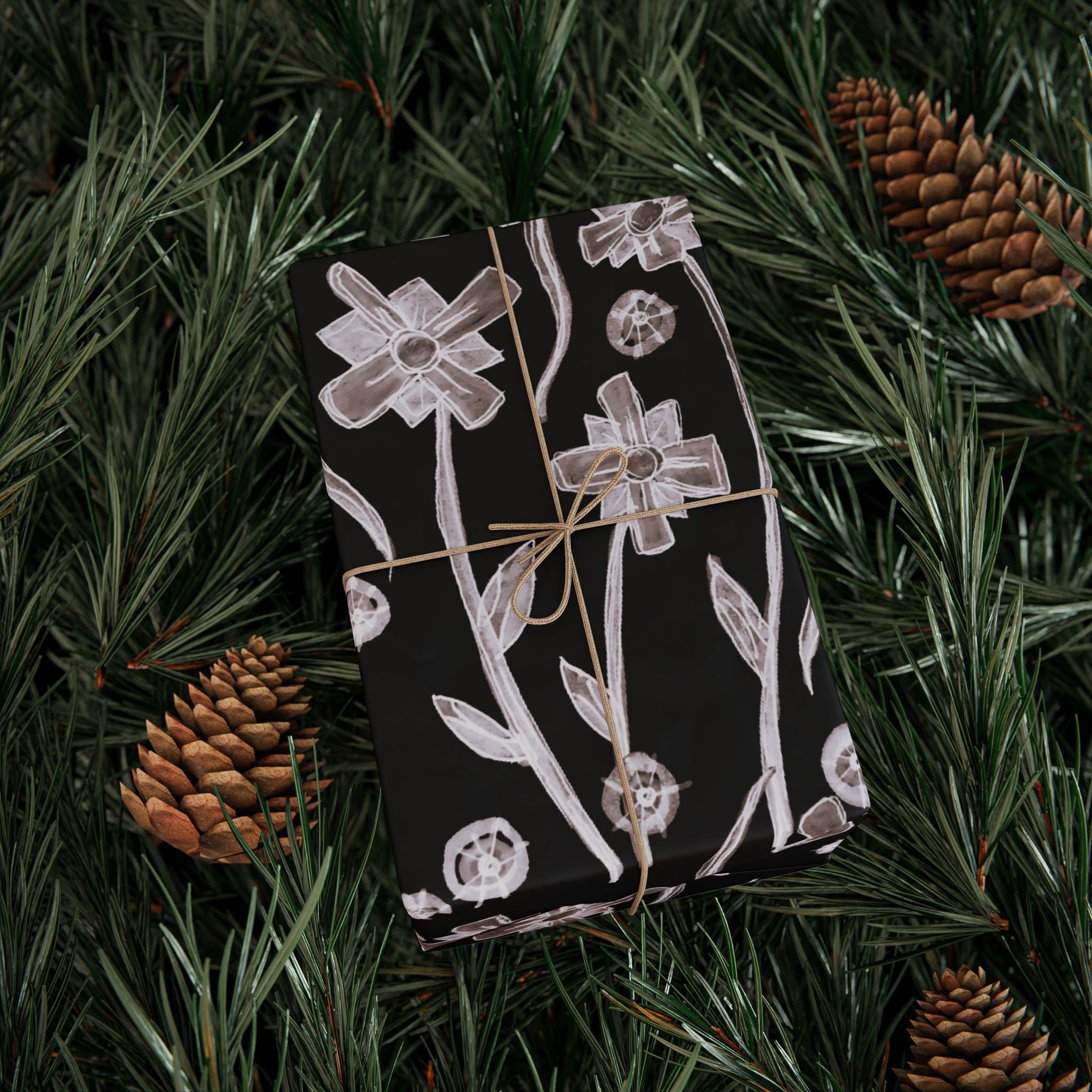 Floral Noir Wrapping Paper — Elegant Black & White Flower Gift Wrap
