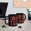 Black Floral Mug — Retro Red & Gray Flower Pattern Coffee Cup (11oz/15oz)