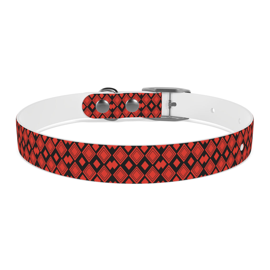 Red Diamond Pattern Dog Collar – Stylish Geometric Pet Collar for Daily Wear