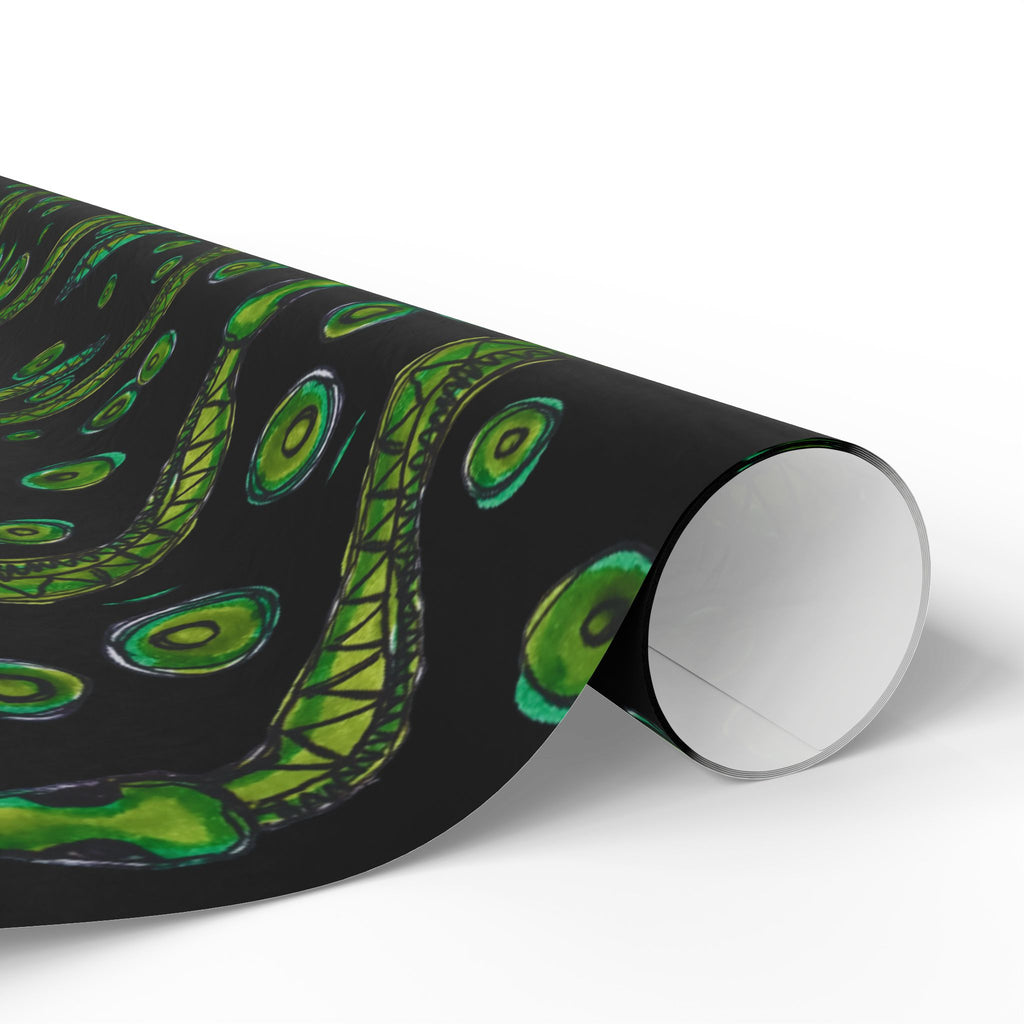 Green Paisley Wrapping Paper – Midnight Black Gift Wrap with Vivid Green Paisley Pattern
