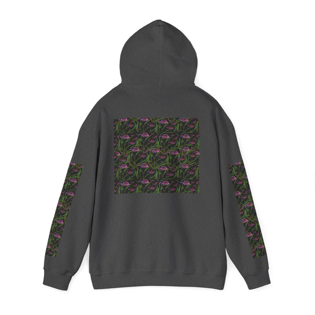 Floral Nightshade Pattern Hoodie — Dark Purple Botanical Print Sweatshirt