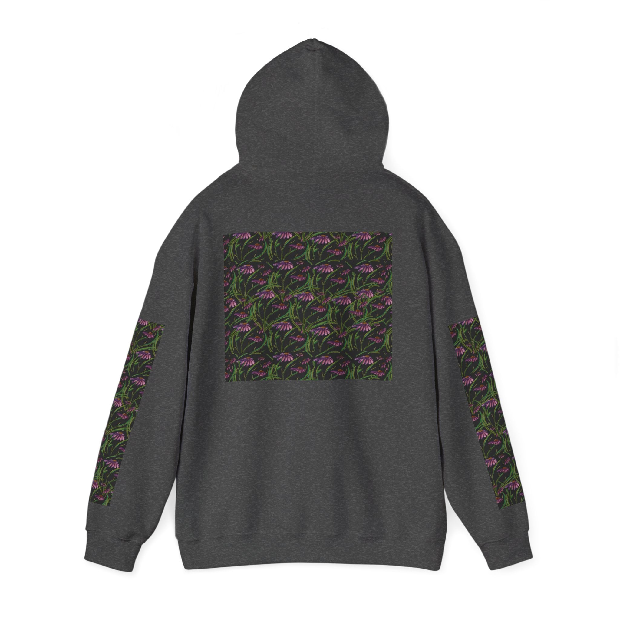 Floral Nightshade Pattern Hoodie — Dark Purple Botanical Print Sweatshirt