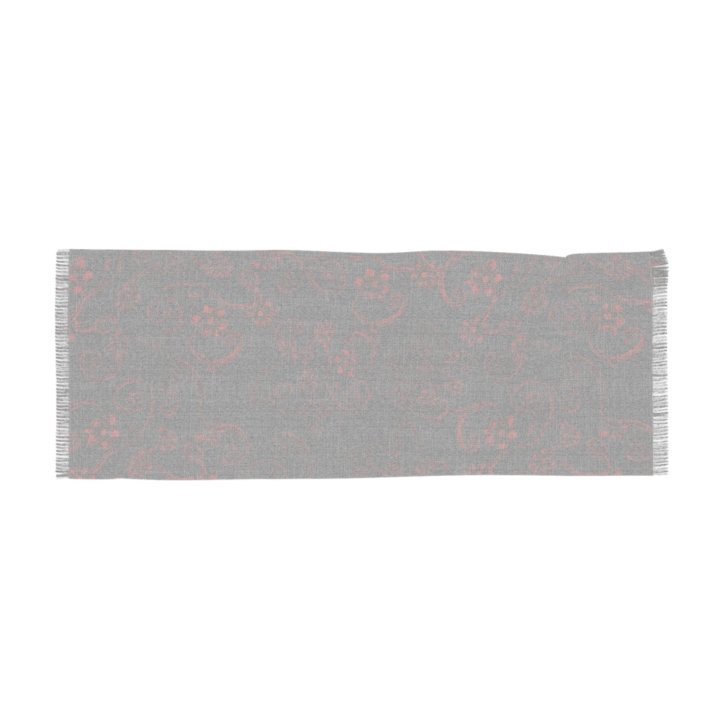 Red Floral Paisley Scarf – Lightweight Fringe Wrap