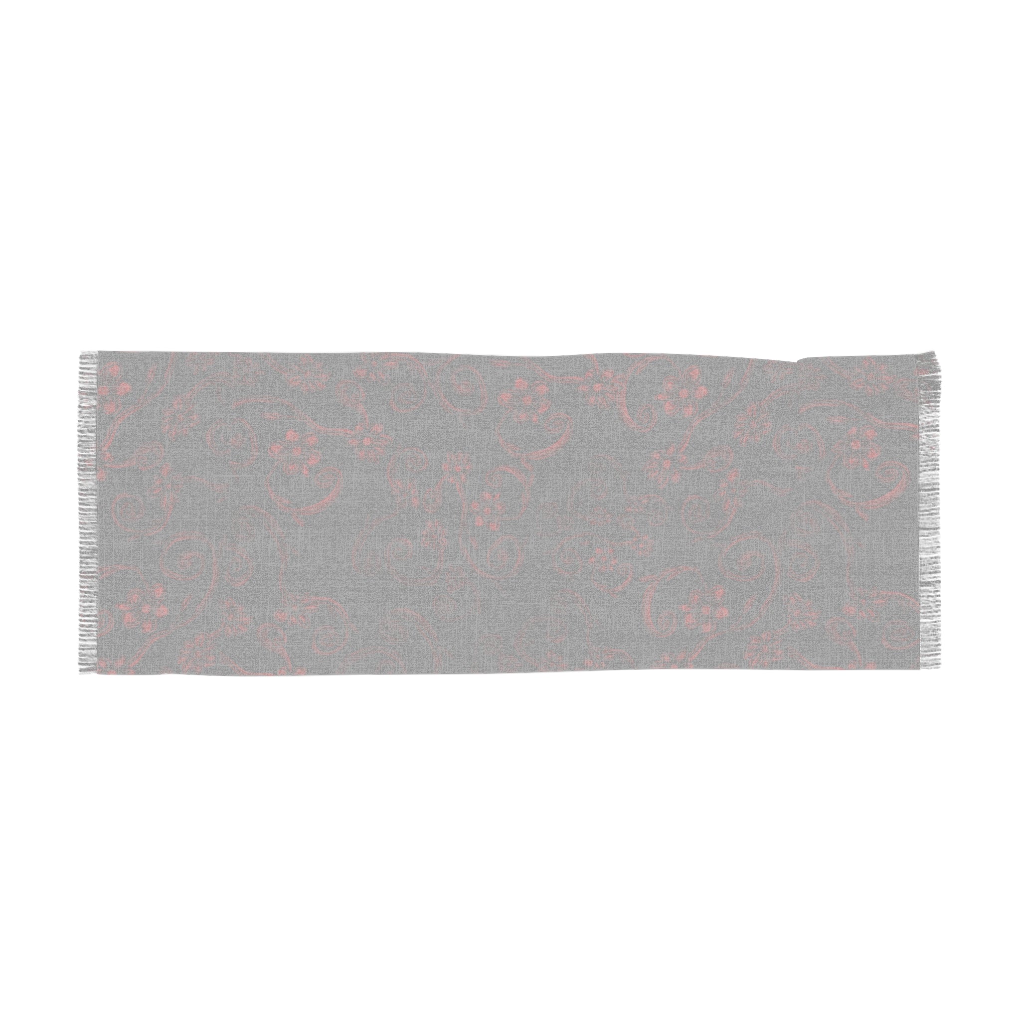 Red Floral Paisley Scarf – Lightweight Fringe Wrap