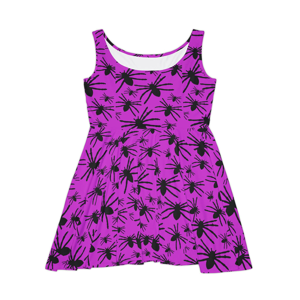 Purple Floral Skater Dress — Black Daisy Print Women's AOP Dress