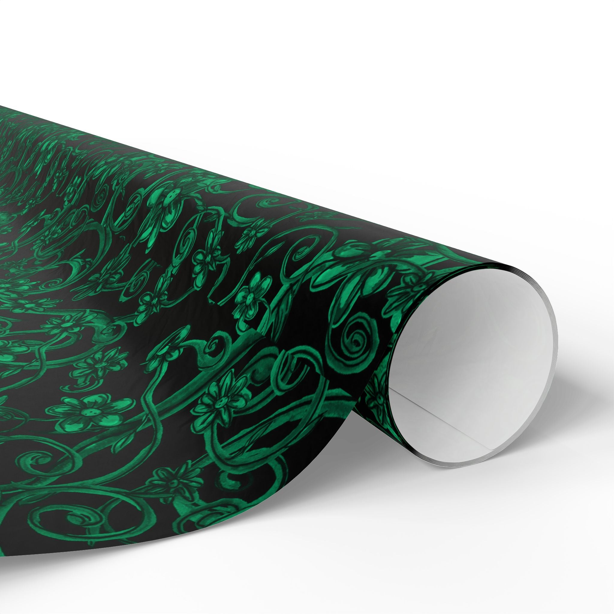 Emerald Filigree Wrapping Paper — Elegant Green Floral Gift Wrap