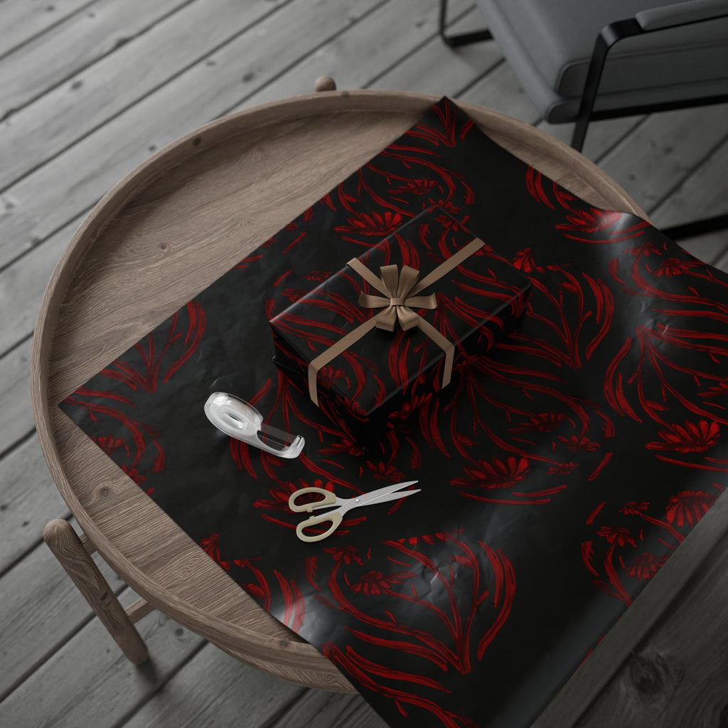 Dark Red Floral Wrapping Paper – Elegant Rose Pattern Gift Wrap