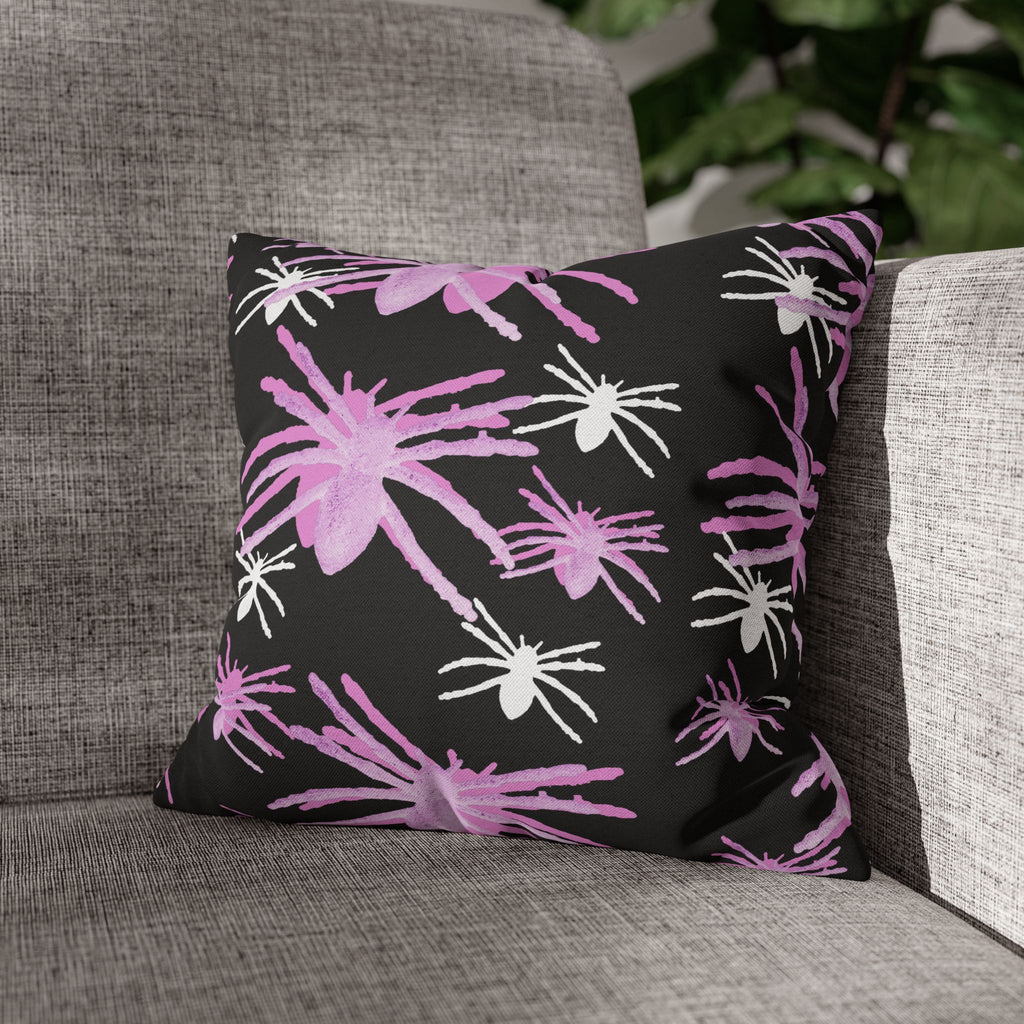 Pink Spider Pattern Pillowcase — Decorative Square Throw Pillow Cover