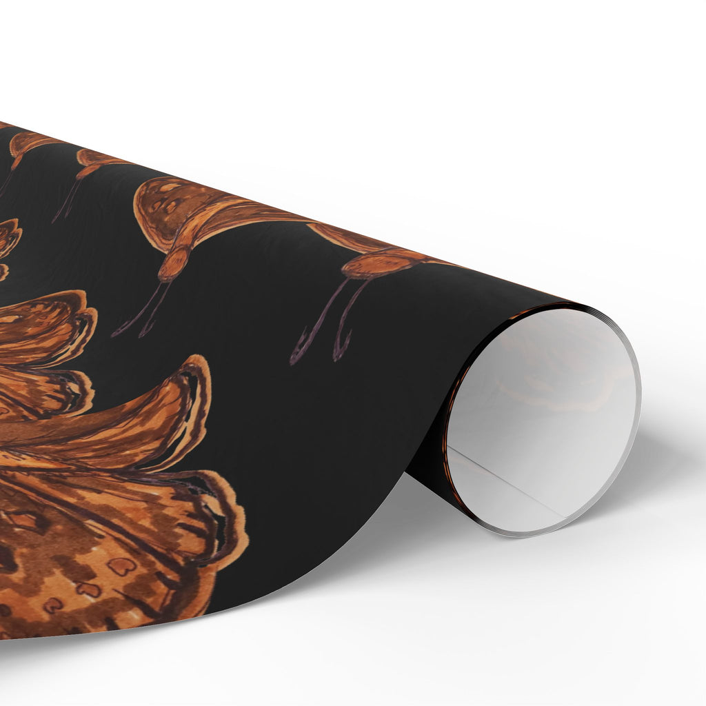 Moth Pattern Wrapping Paper — Vintage Brown Moth Gift Wrap on Black