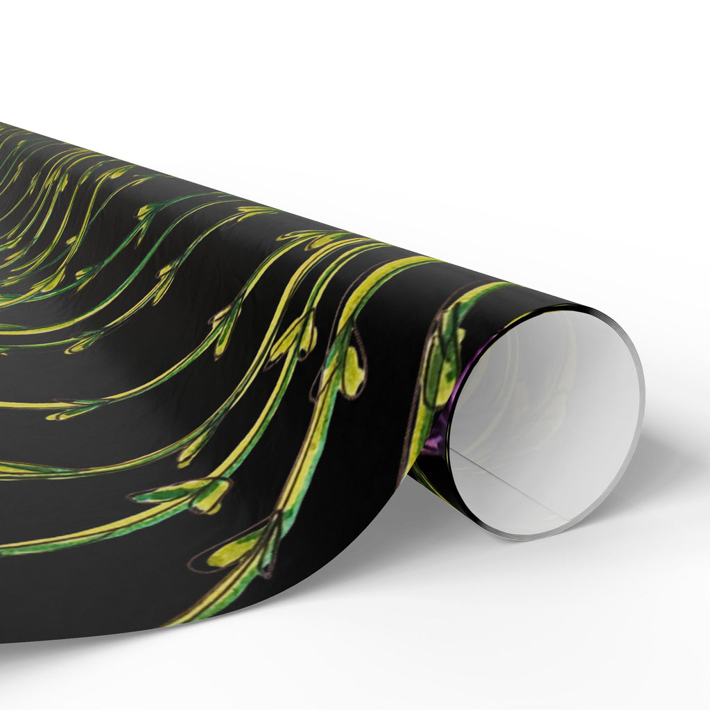 Floral Black Wrapping Paper — Wildflower Pattern Gift Wrap (Yellow & Purple)