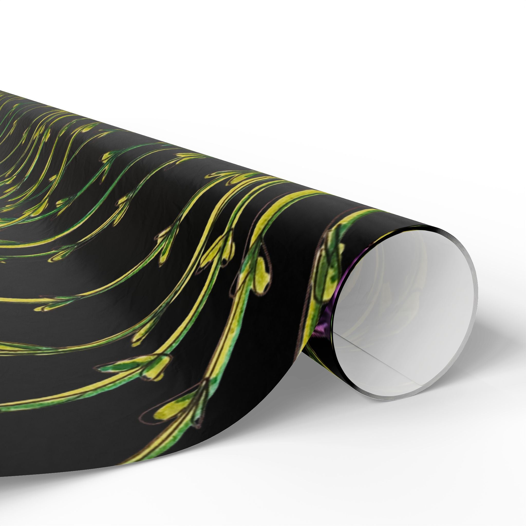 Floral Black Wrapping Paper — Wildflower Pattern Gift Wrap (Yellow & Purple)