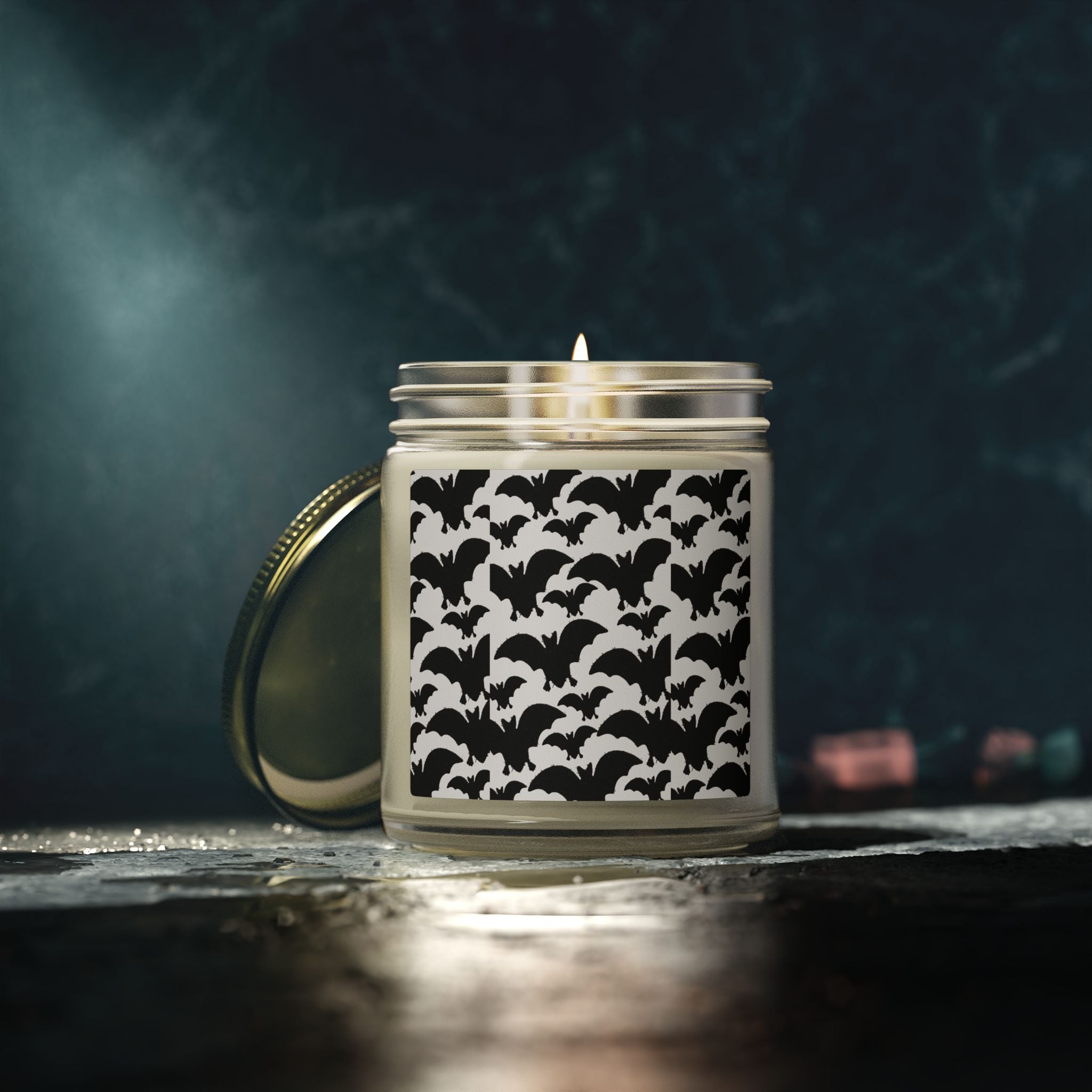 Bat Pattern Scented Candle — Coconut Apricot Wax (4oz/9oz)