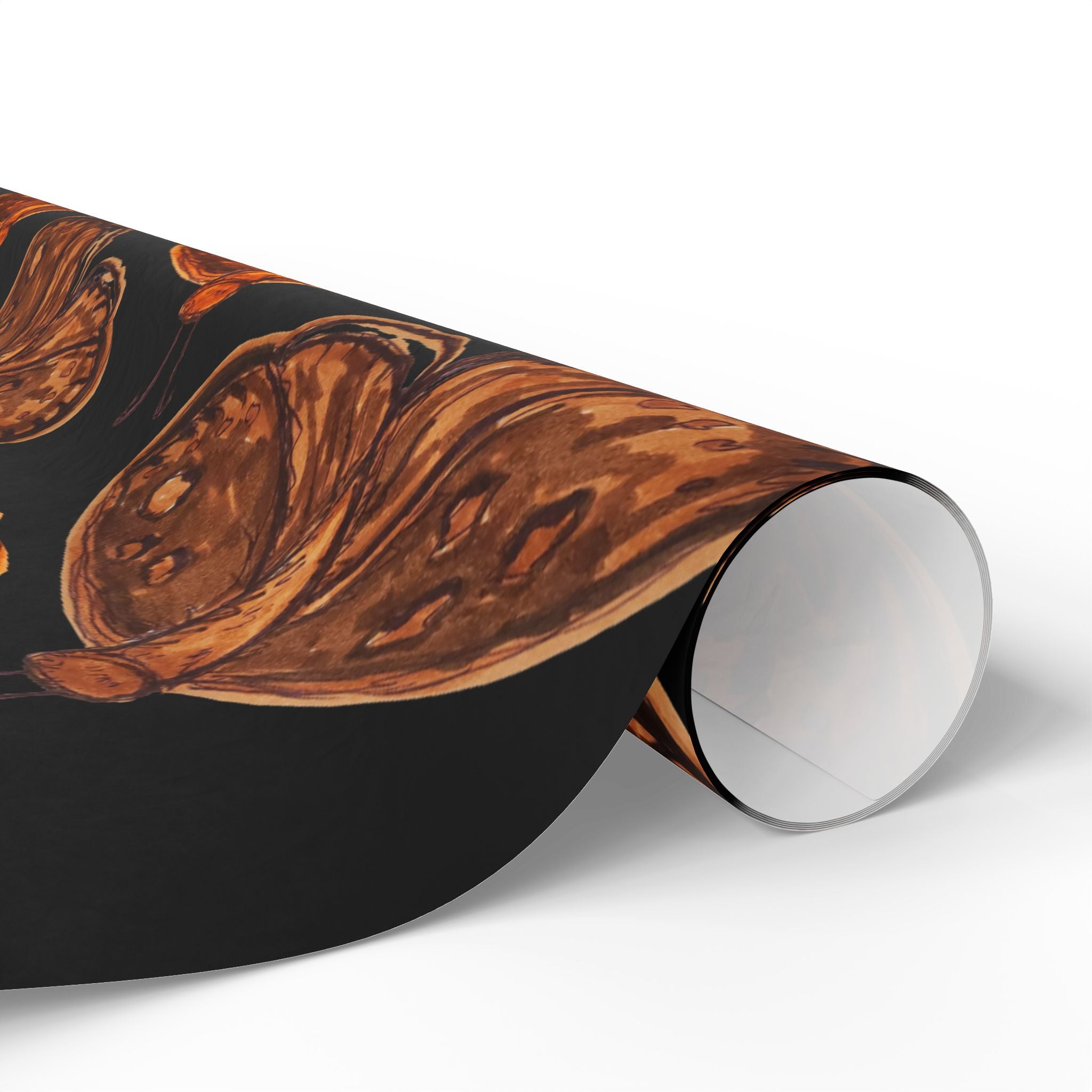 Moth Pattern Wrapping Paper — Vintage Brown Moths on Black Gift Wrap