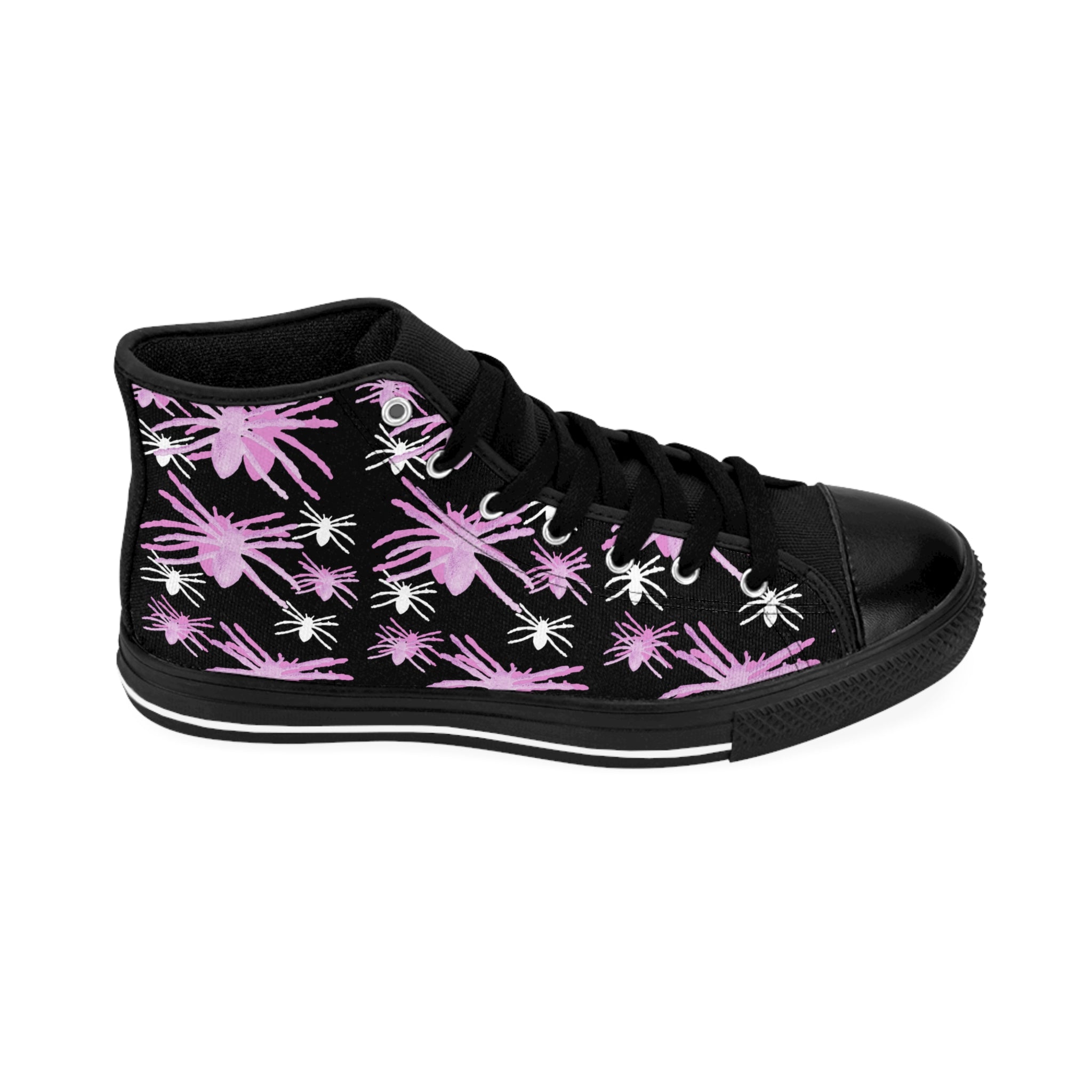 High-Top Sneakers — Pink Palm Floral Pattern for Women