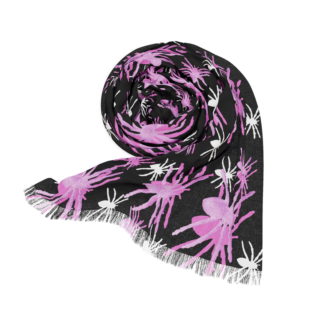 Spider Pattern Scarf — Pink Brushstroke Arachnid Print Lightweight Fashion Scarf