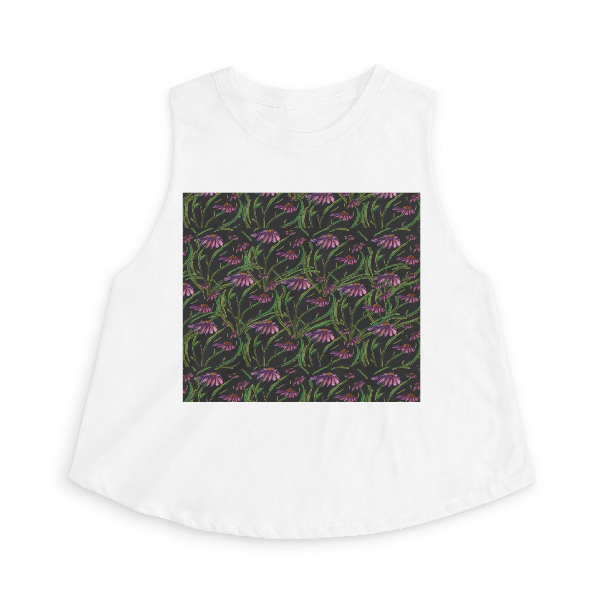 Floral Vines Crop Top — Dark Botanical Pattern Crop Tank for Women