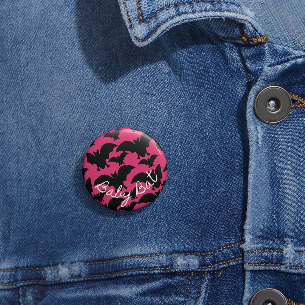 Bats Pattern Pin Button — Pink "Baby Bat" Gothic Badge