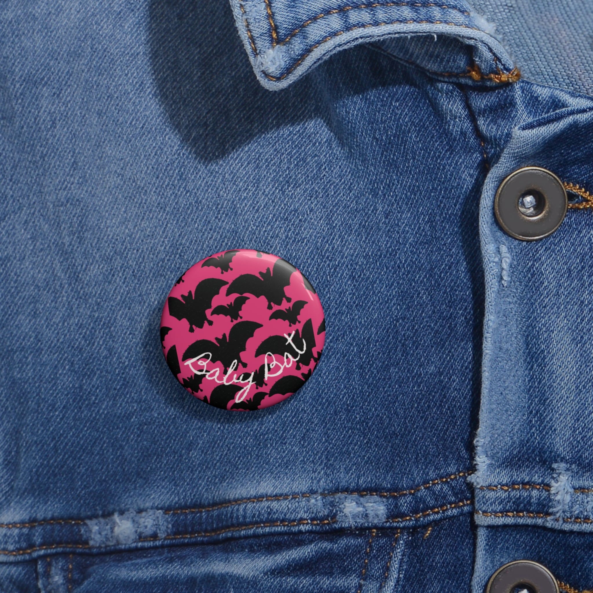 Bats Pattern Pin Button — Pink "Baby Bat" Gothic Badge