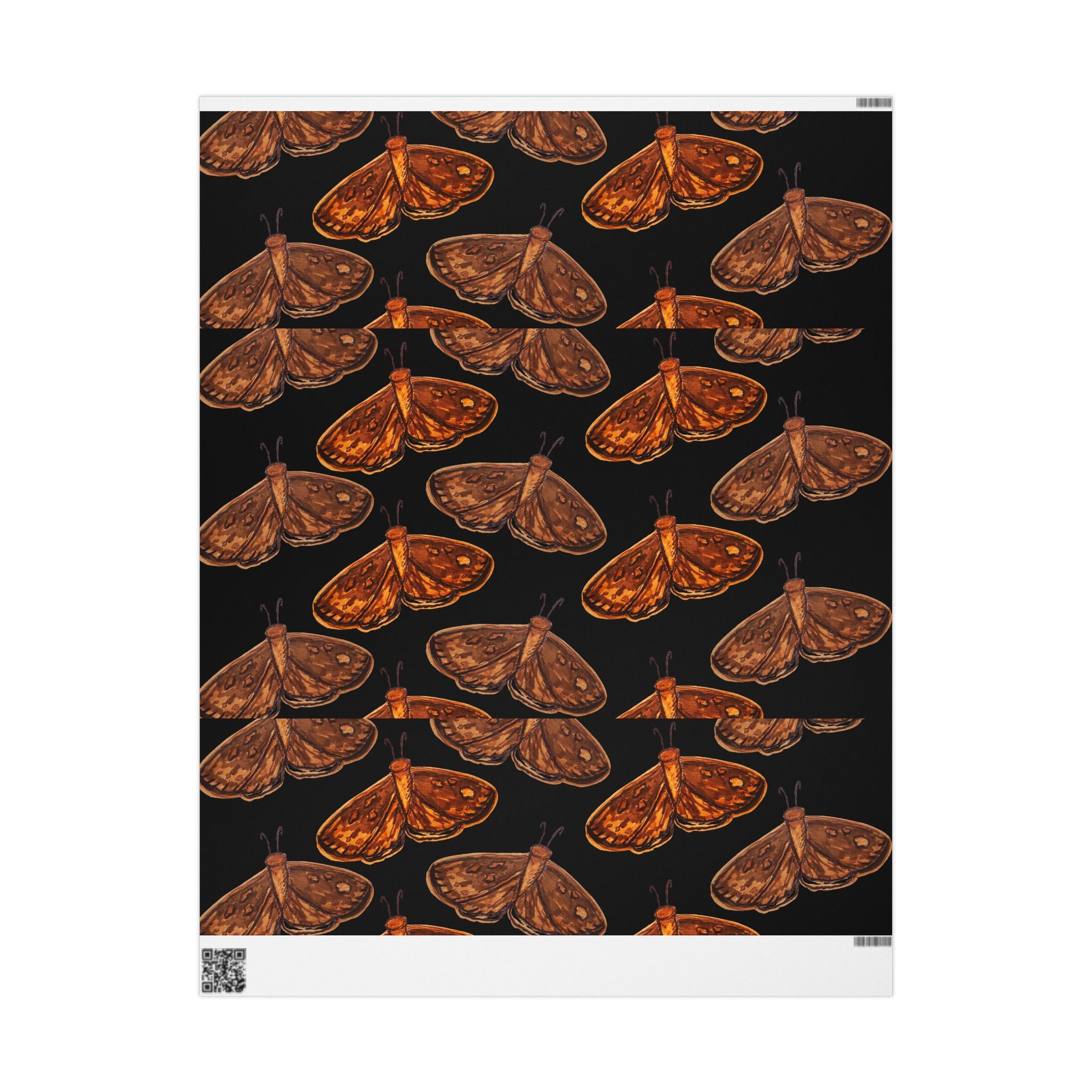 Moth Pattern Wrapping Paper — Vintage Brown Moths on Black Gift Wrap