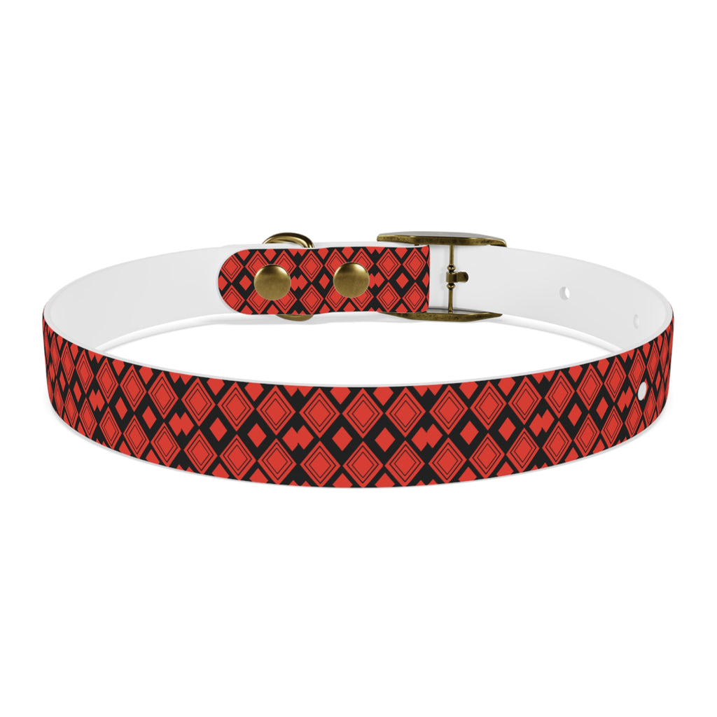 Red Diamond Pattern Dog Collar – Stylish Geometric Pet Collar for Daily Wear