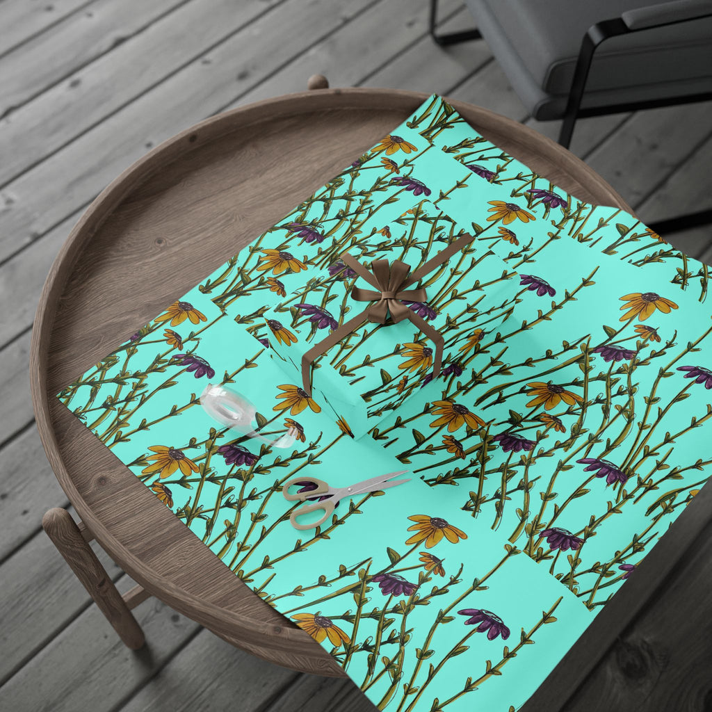 Floral Meadow Wrapping Paper — Turquoise Wildflower Gift Wrap
