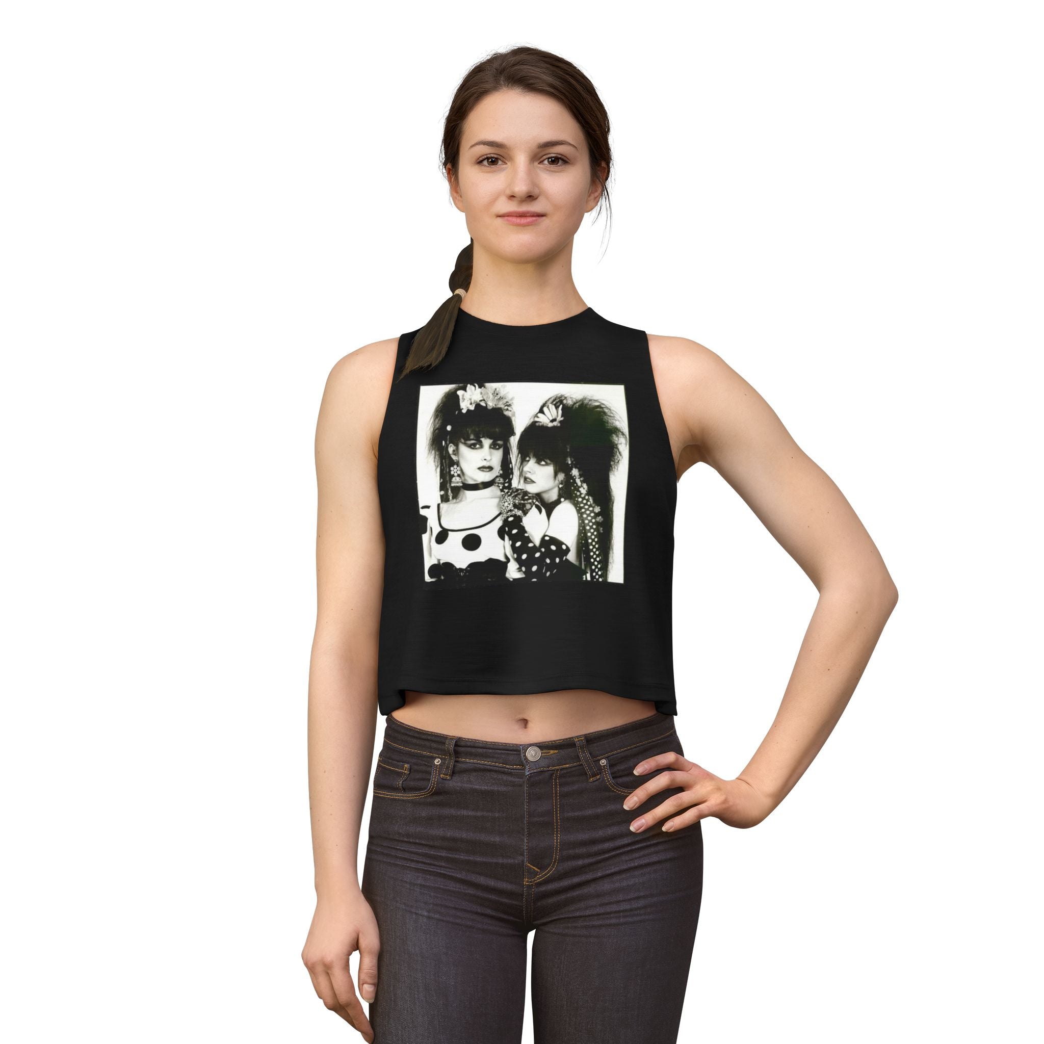 Strawberry Switchblade Vintage 80s Goth Crop Top – Retro Punk Duo Photo Graphic