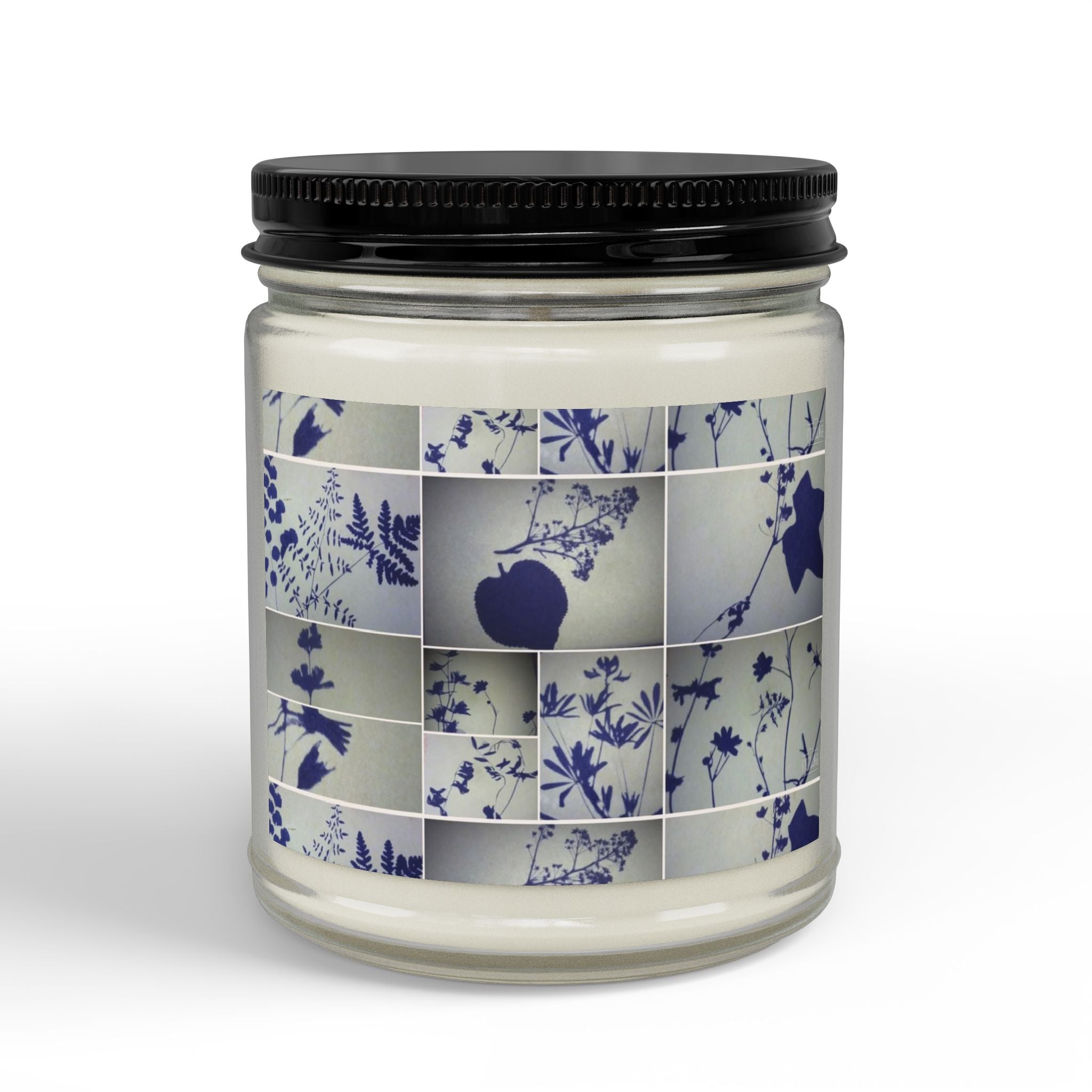 Soy Candle — Blue Floral Patchwork Scented Jar (4oz & 9oz)