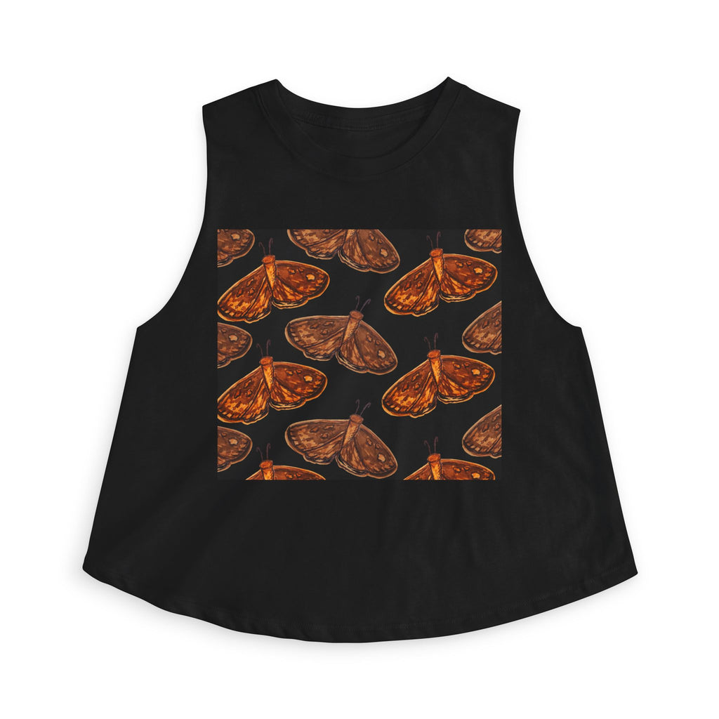 Moth Pattern Crop Top — Autumn Brown Vintage Moth Print