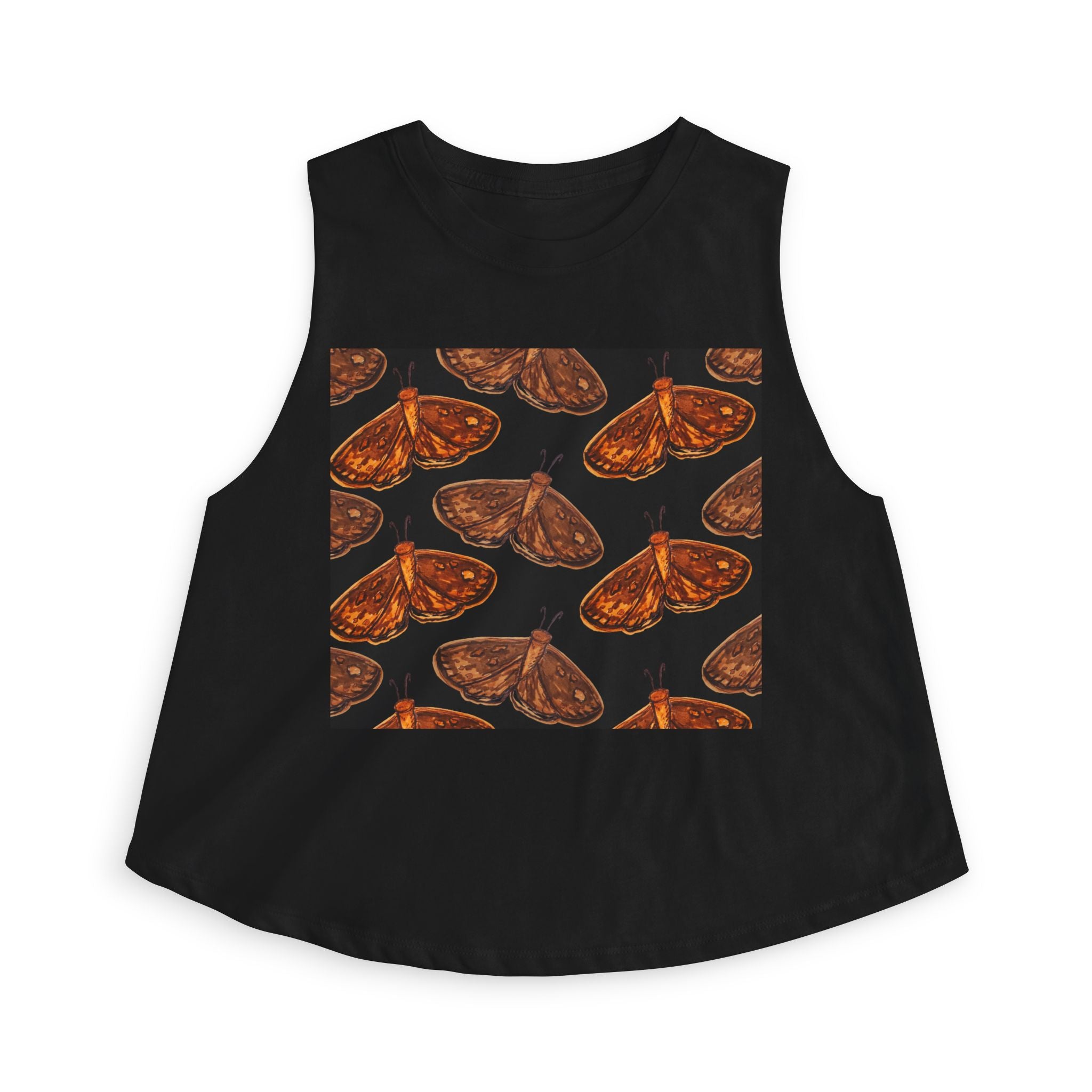 Moth Pattern Crop Top — Autumn Brown Vintage Moth Print