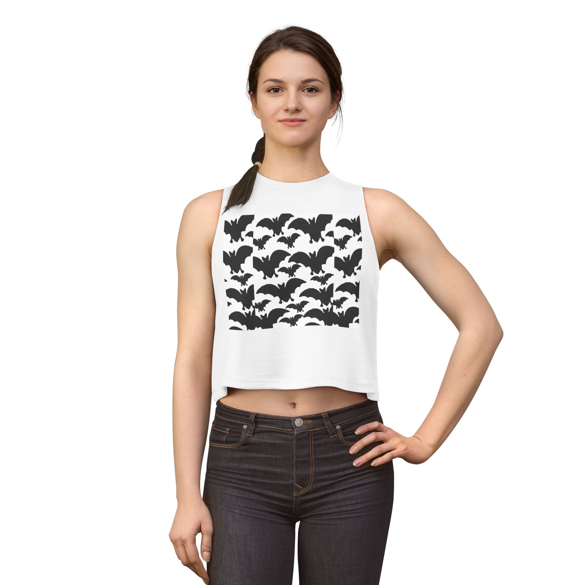 Bat Pattern Crop Top — Halloween Graphic Women's Tank