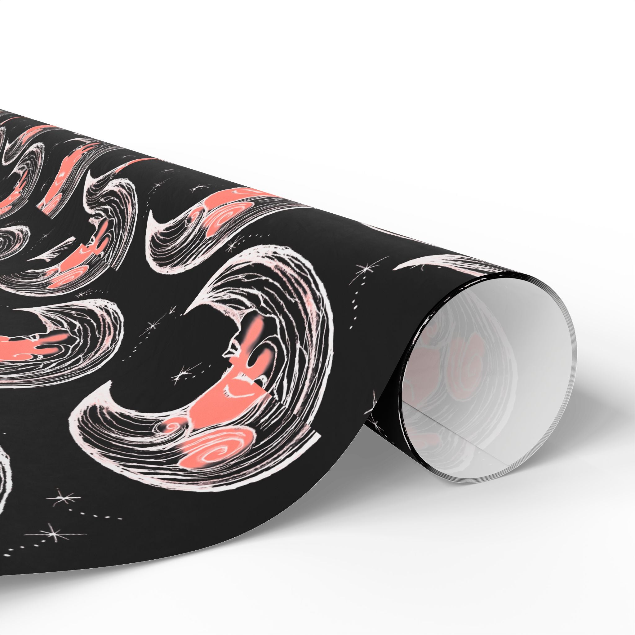 Moon Cat Wrapping Paper – Black & Coral Cat Crescent Gift Wrap