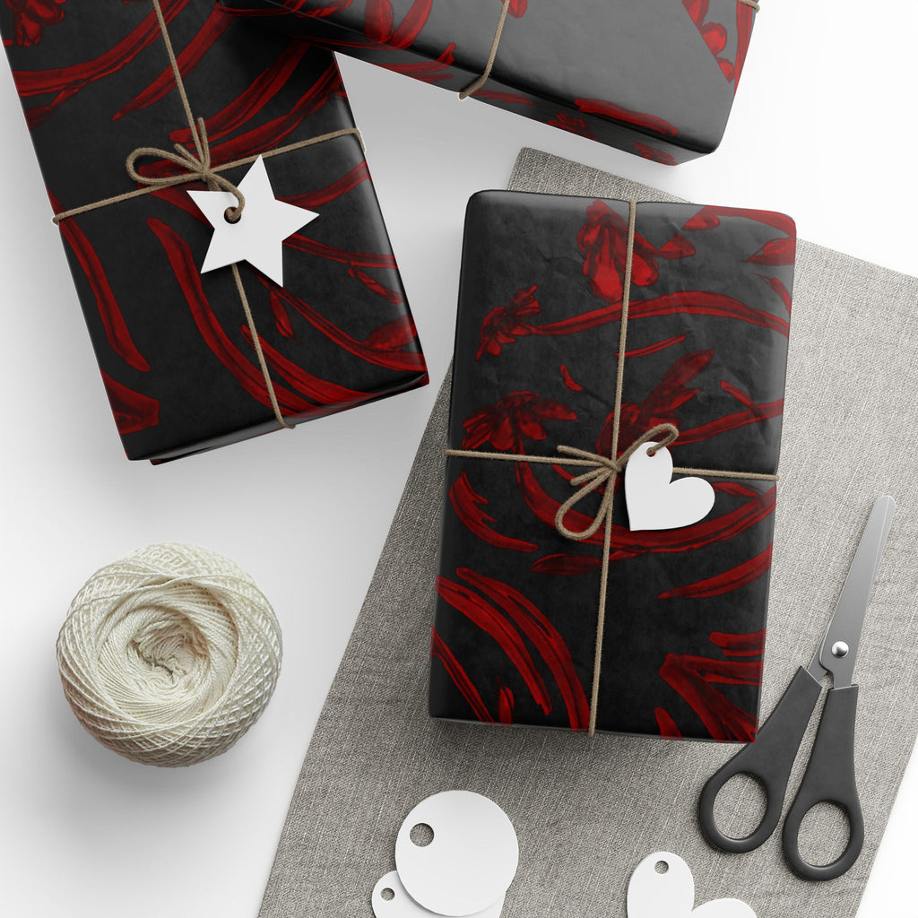 Dark Red Floral Wrapping Paper – Elegant Rose Pattern Gift Wrap