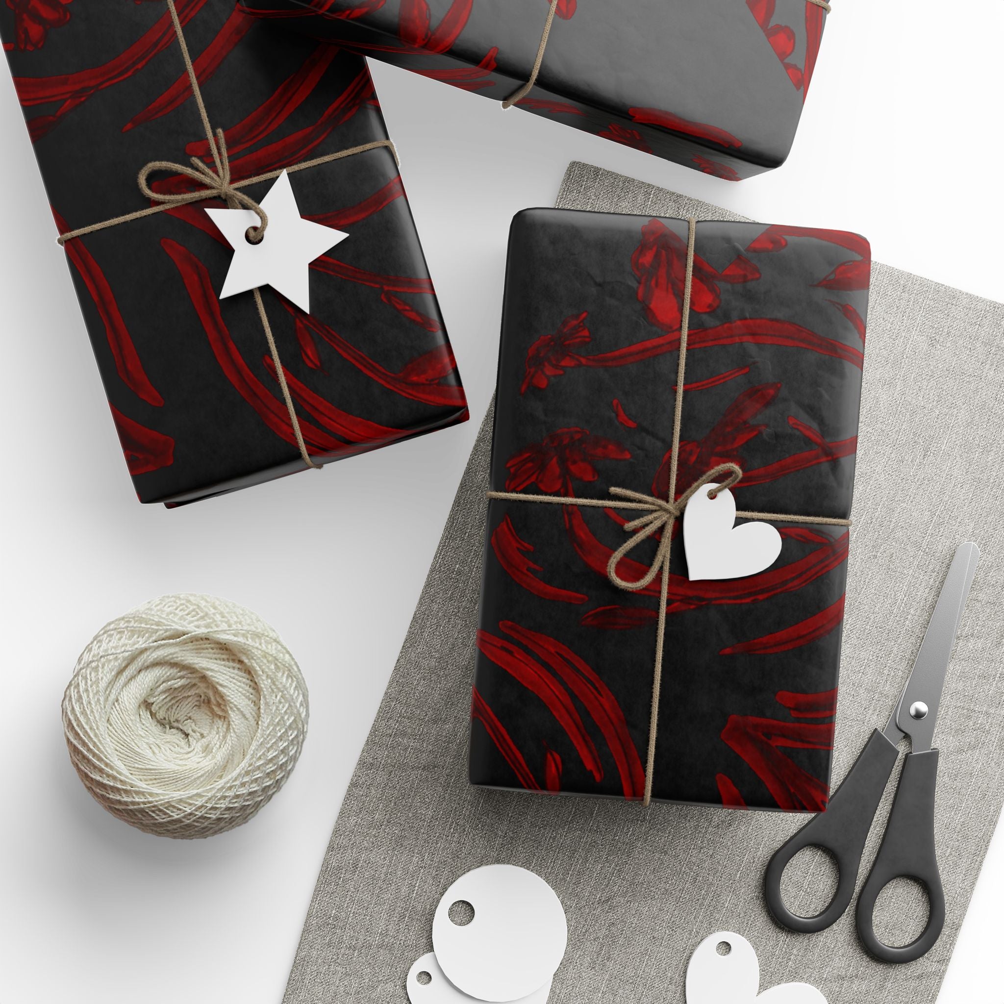Dark Red Floral Wrapping Paper – Elegant Rose Pattern Gift Wrap