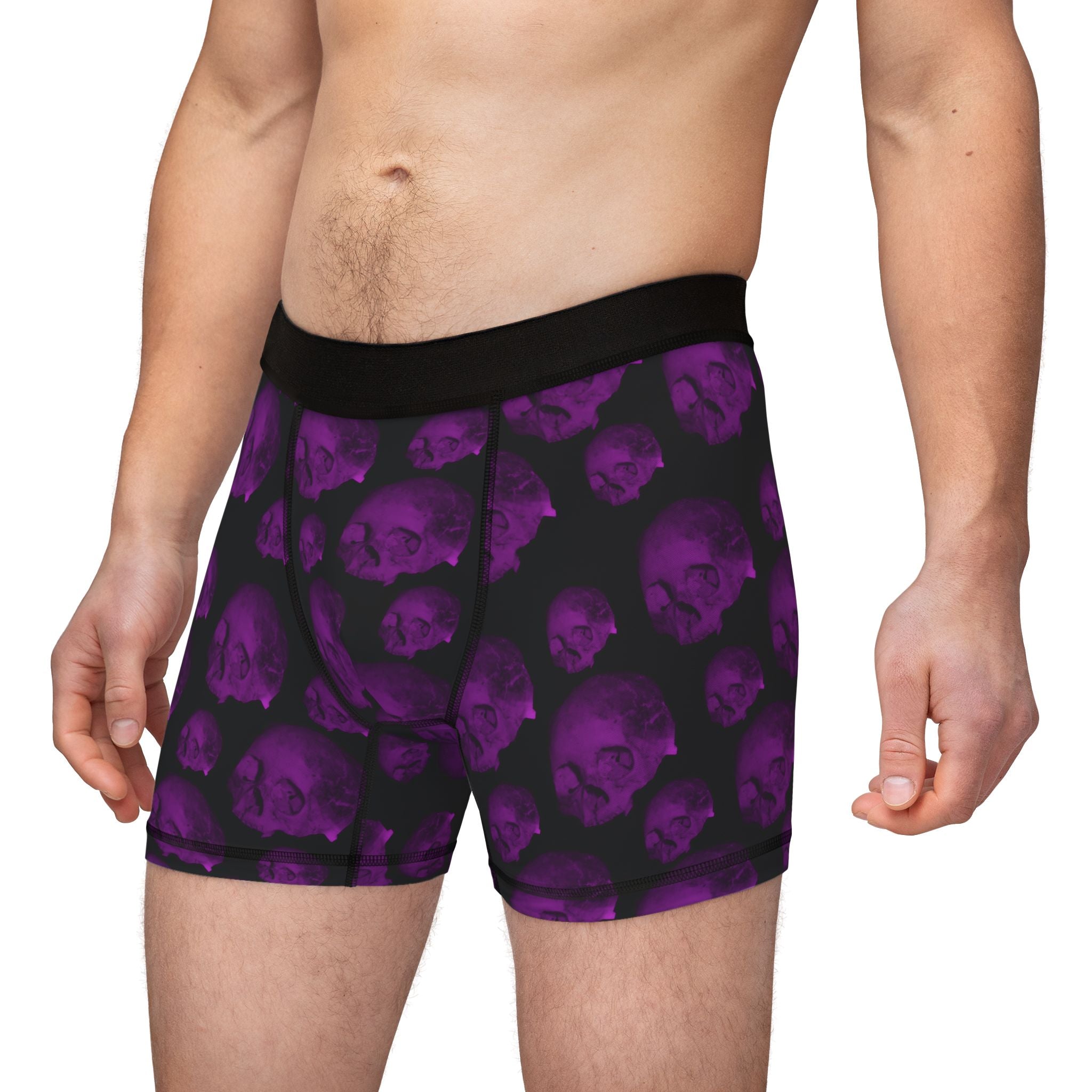 Skull Pattern Boxer Briefs — Purple Gothic Men's Underwear