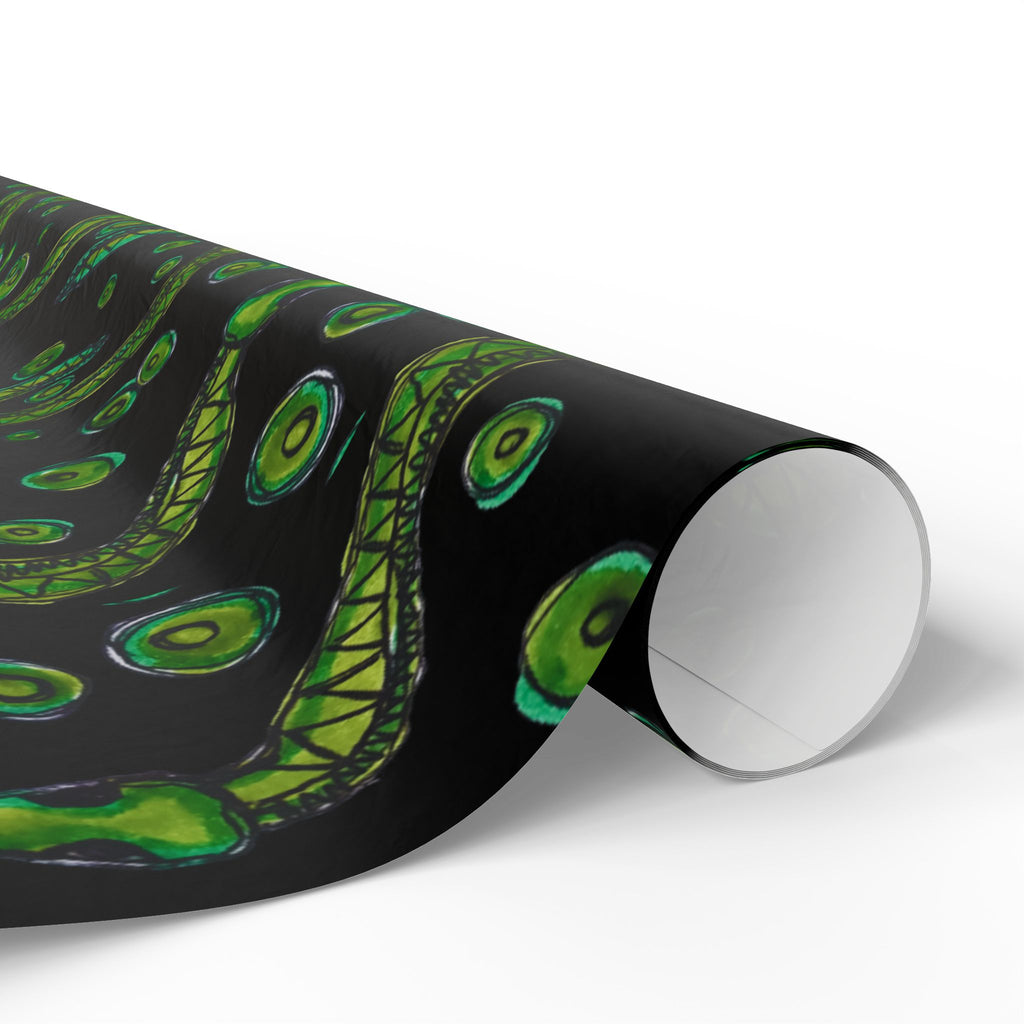 Green Paisley Wrapping Paper – Midnight Black Gift Wrap with Vivid Green Paisley Pattern