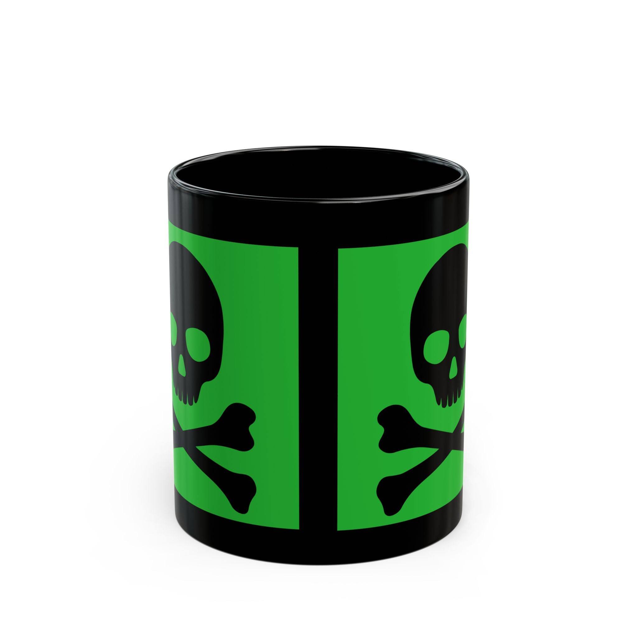 Green Skull & Crossbones Black Mug — Gothic Halloween Coffee Cup (11oz/15oz)