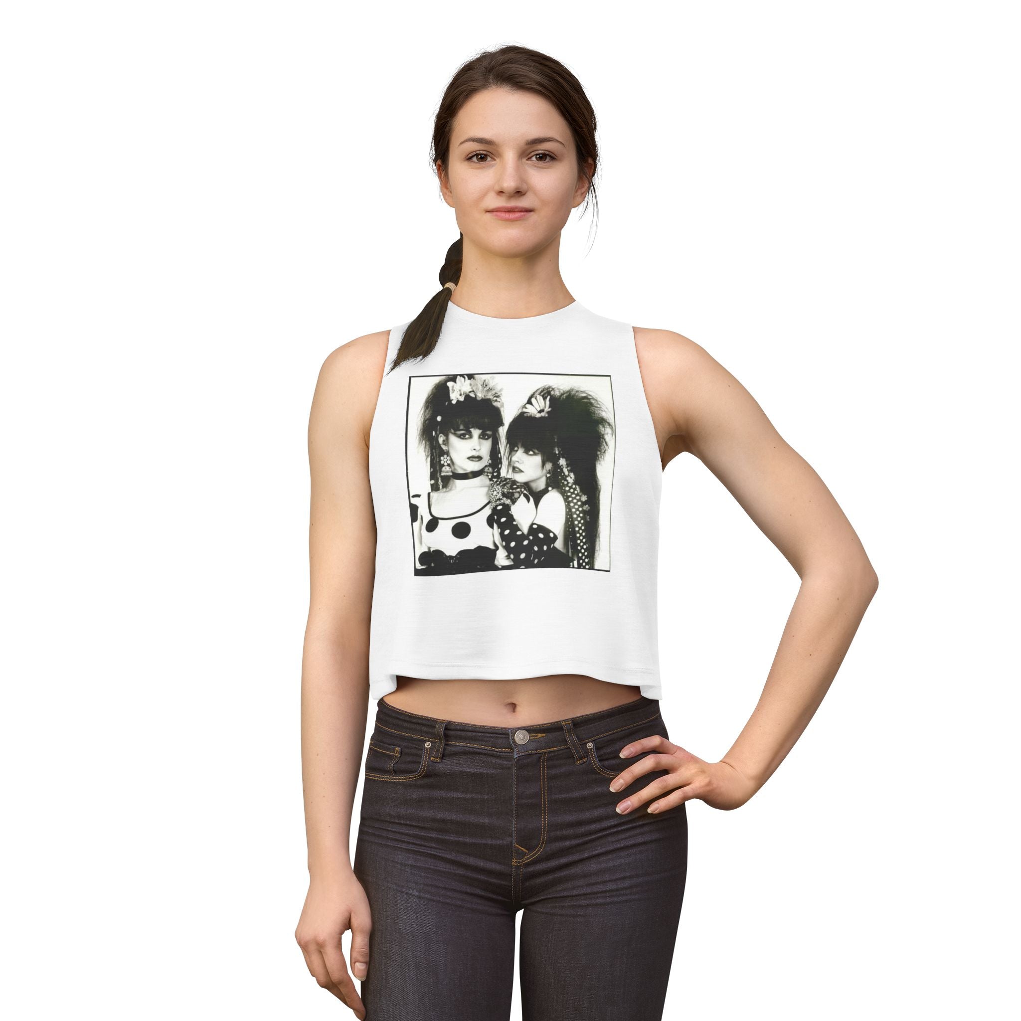 Strawberry Switchblade Vintage 80s Goth Crop Top – Retro Punk Duo Photo Graphic